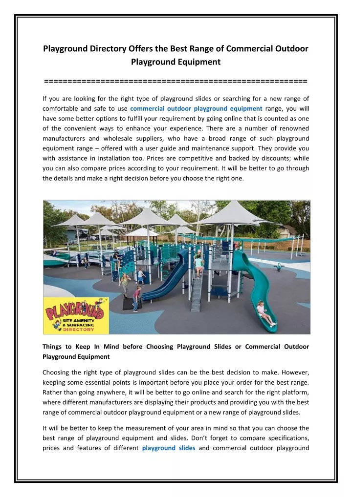 playground directory offers the best range