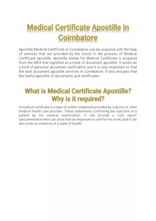 Medical Certificate Apostille in Coimbatore