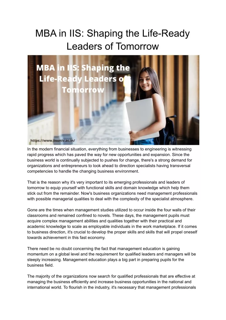 mba in iis shaping the life ready leaders