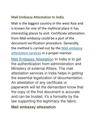 Mali Embassy Attestation