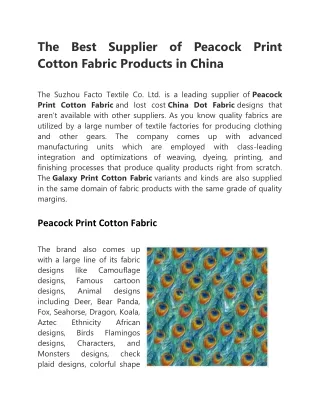 The Best Supplier of Peacock Print Cotton Fabric Products