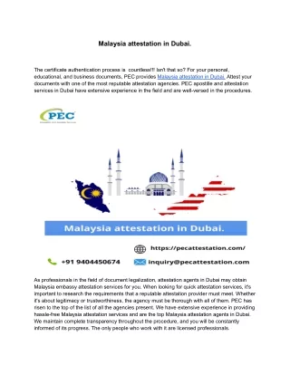 Malaysia attestation in Dubai.