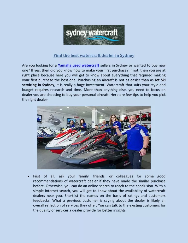 find the best watercraft dealer in sydney