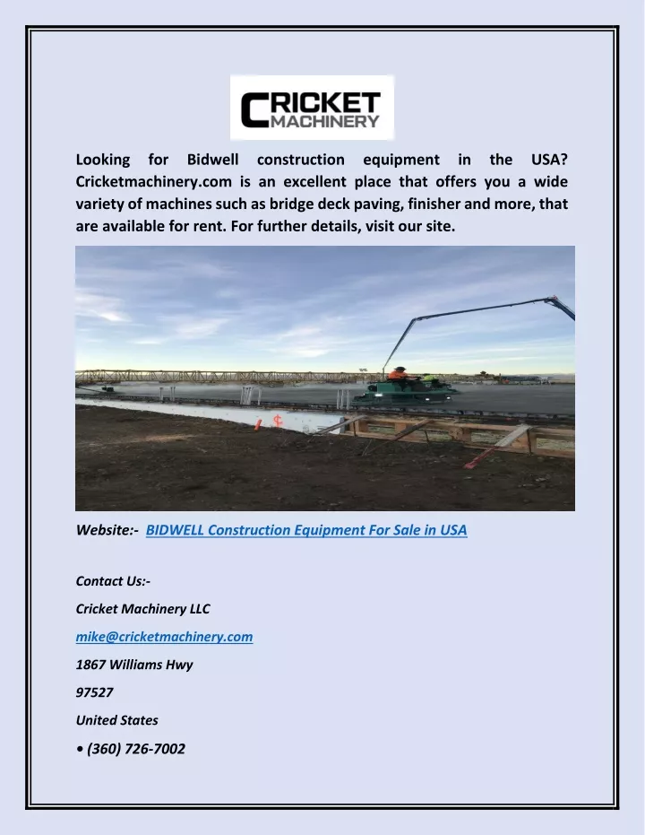 looking for bidwell construction equipment