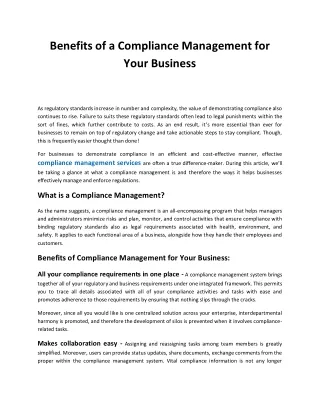Benefits of a Compliance Management for Your Business