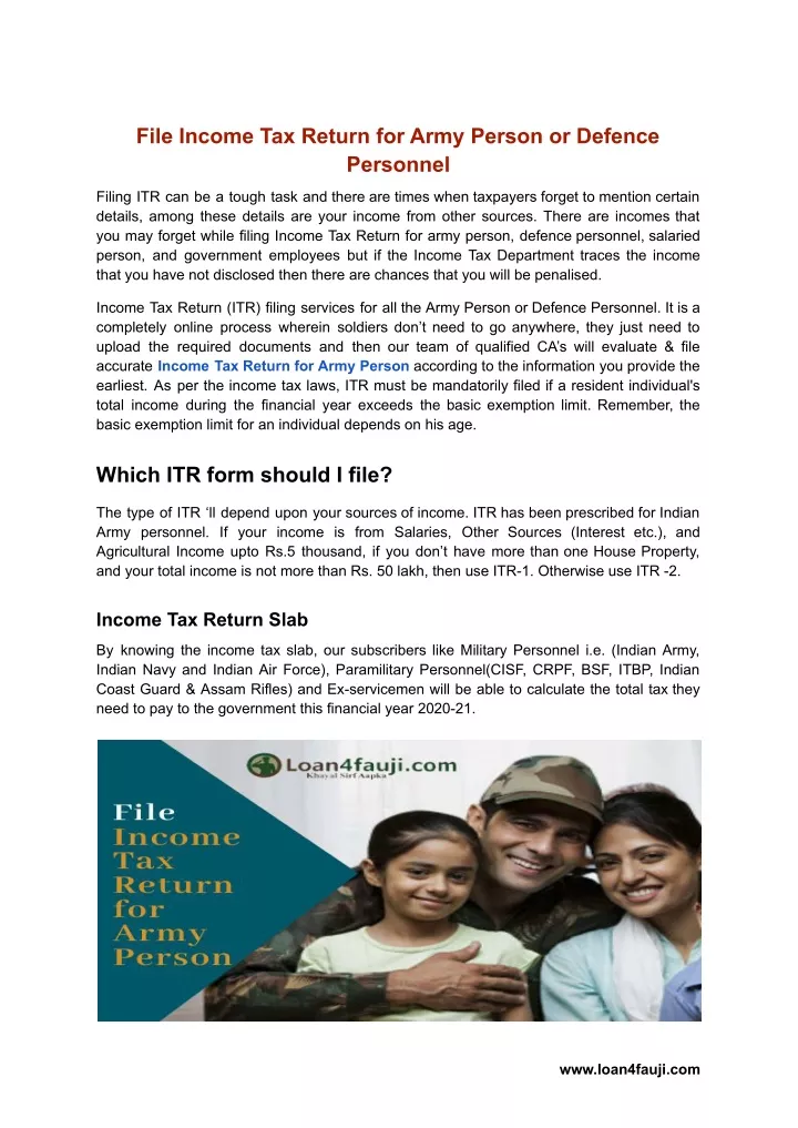 file income tax return for army person or defence