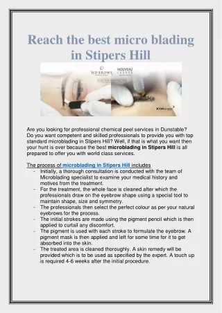 reach the best micro blading in stipers hill