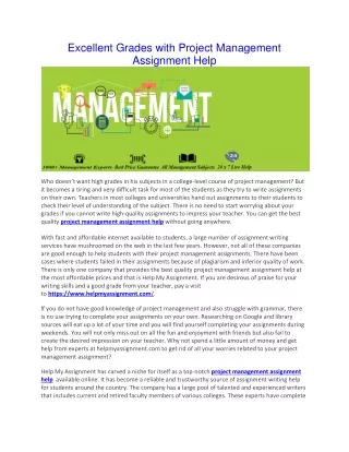 Excellent Grades with Project Management Assignment Help