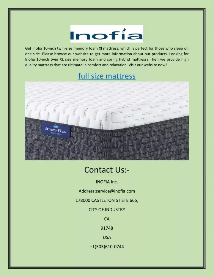 get inofia 10 inch twin size memory foam