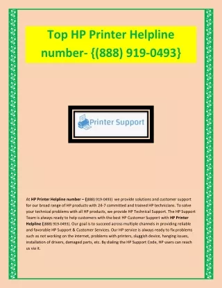 Top HP Printer Helpline number- {(888) 919-0493}