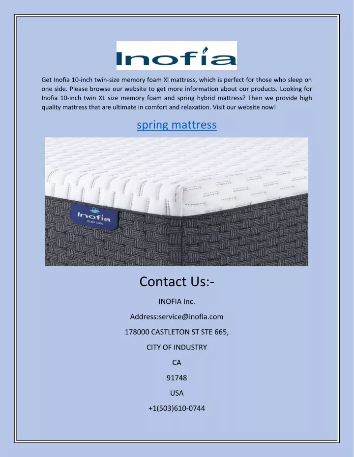 get inofia 10 inch twin size memory foam