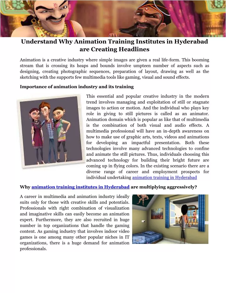 understand why animation training institutes