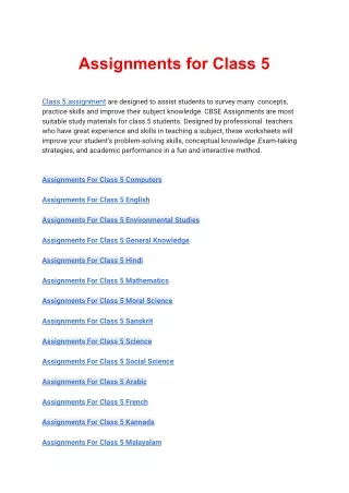 Class 5 assignment all subjects available in pdf free download
