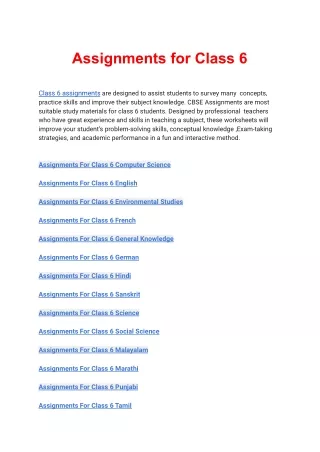 Class 6 assignments all subjects available in pdf free download