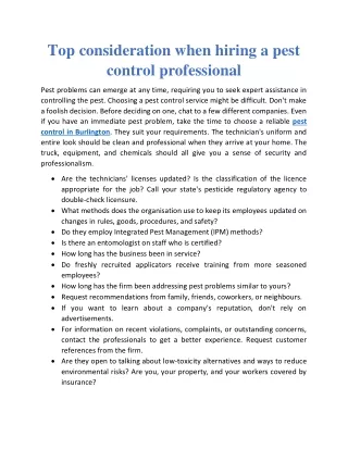 Top consideration when hiring a pest control professional
