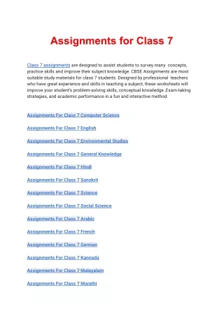 Class 7 assignments all subjects available in pdf free download