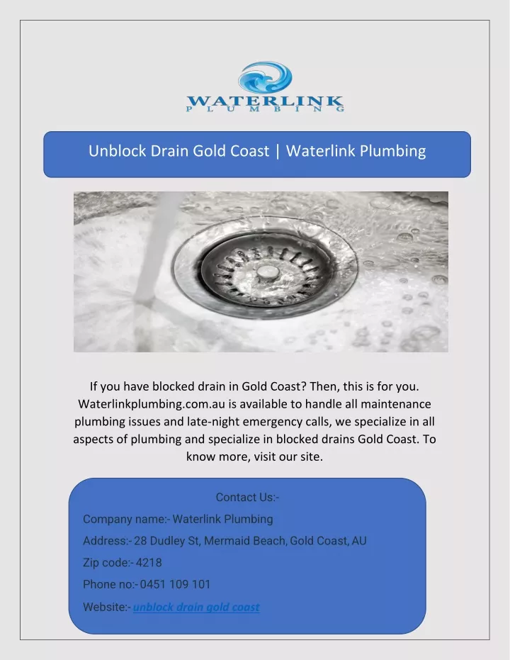 unblock drain gold coast waterlink plumbing