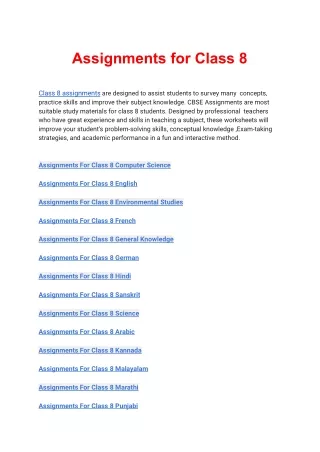 Class 8 assignments all subjects available in pdf free download