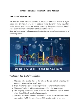what is real estate tokenization and its pros