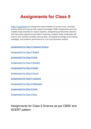 Class 9 assignment all subjects available in pdf free download