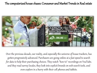 The computerized house chases: Consumer and Market Trends in Real estate