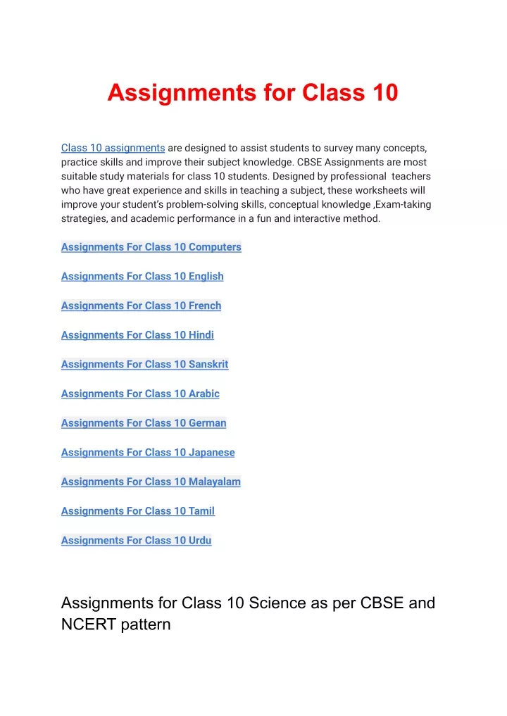 class 10 assignments