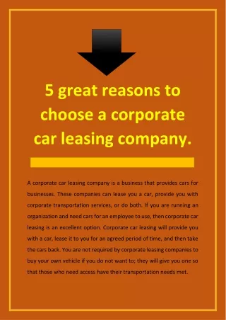 5 great reasons to choose a corporate car leasing company.
