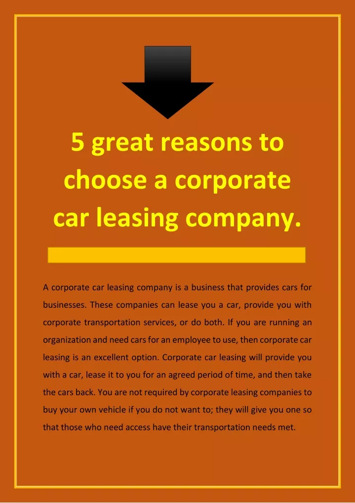 5 great reasons to choose a corporate car leasing