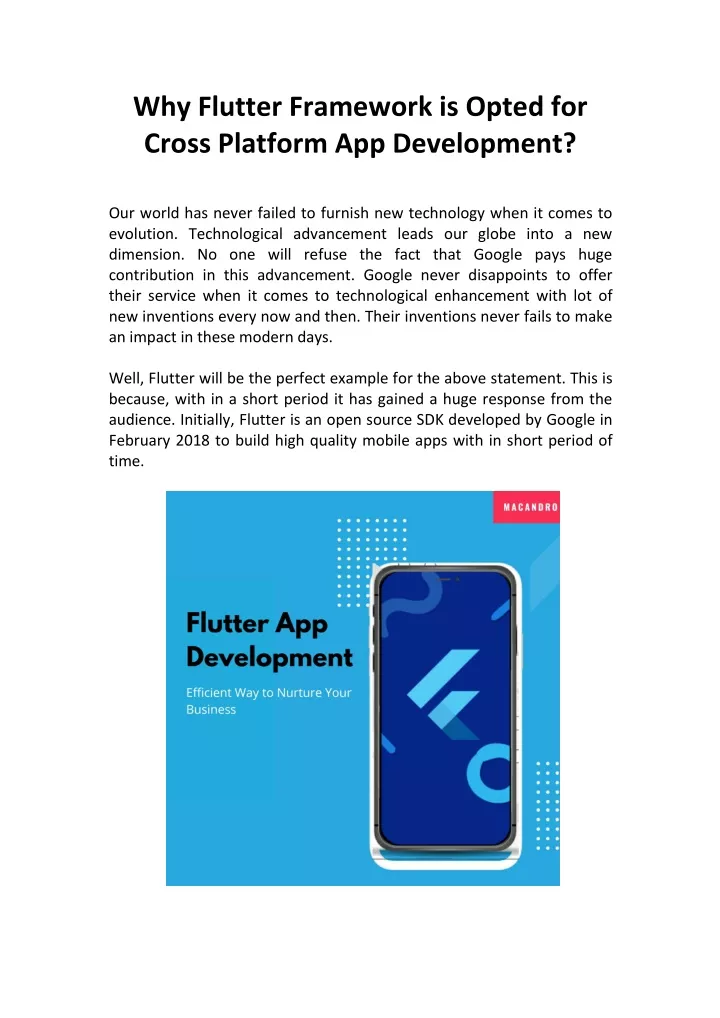 why flutter framework is opted for cross platform