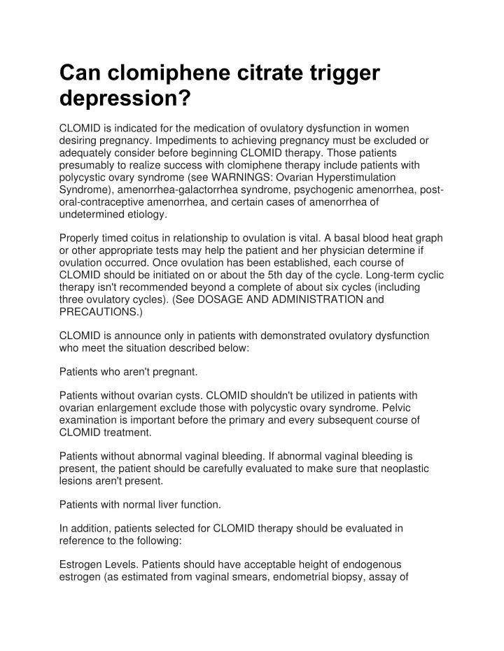 can clomiphene citrate trigger depression