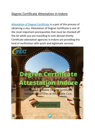 Degree Certificate Attestation in Indore