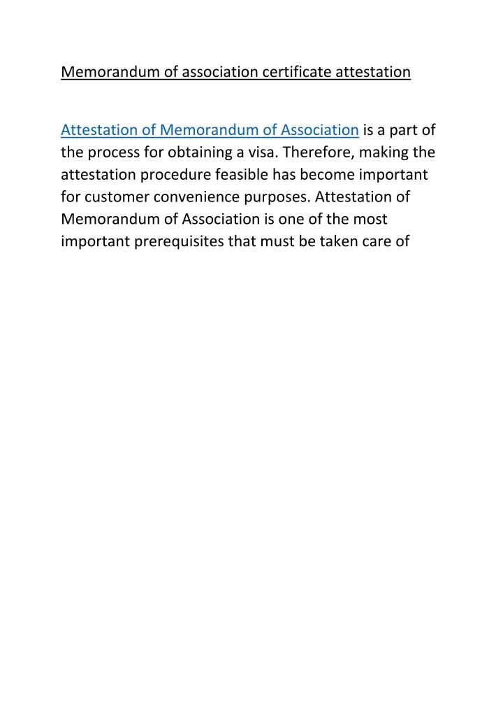 memorandum of association certificate attestation