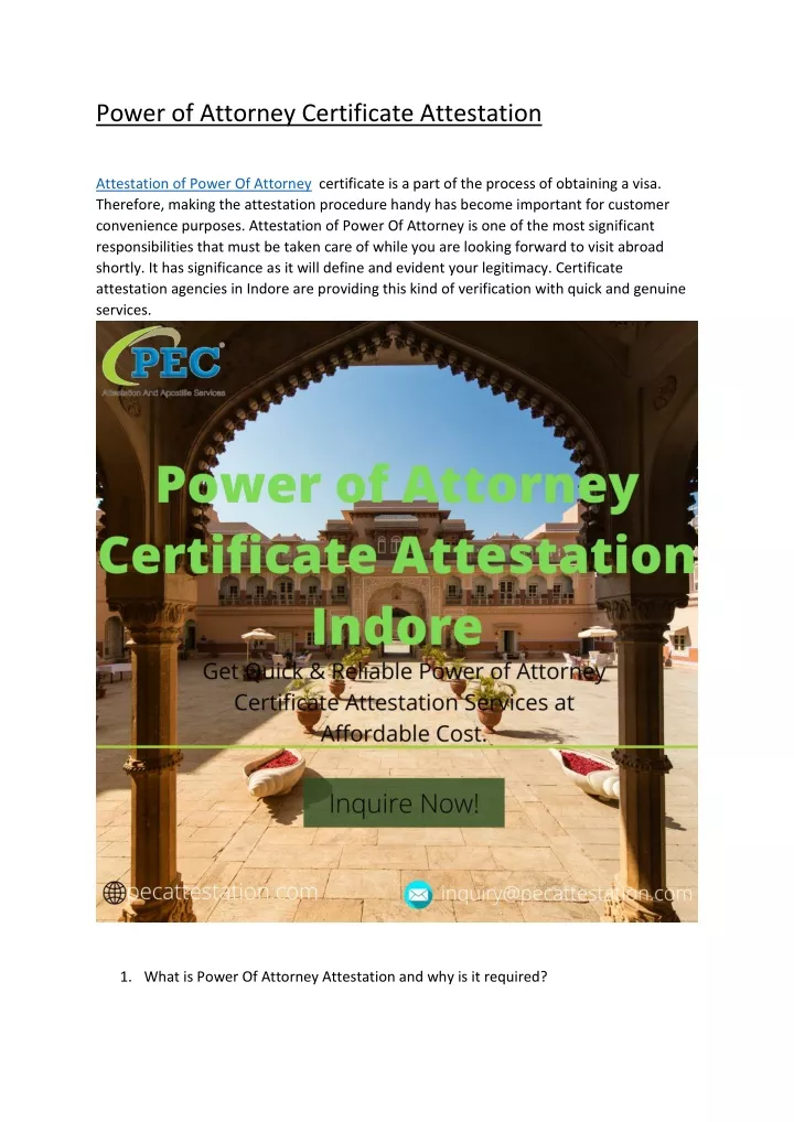 power of attorney certificate attestation