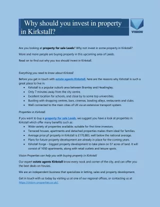 Why should you invest in property in Kirkstall