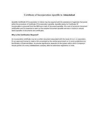 Certificate of Incorporation Apostille in Ahmedabad