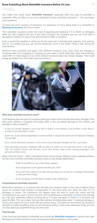 Know Everything About Motorbike Insurance Before It’s Late