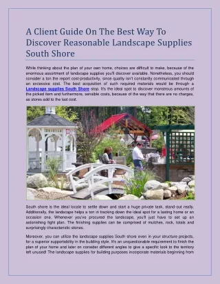 A Client Guide On The Best Way To Discover Reasonable Landscape Supplies South Shore