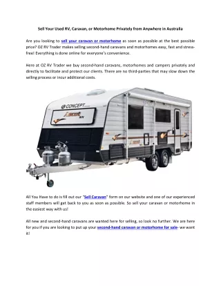 Sell Your Used RV, Caravan, or Motorhome Privately from Anywhere in Australia