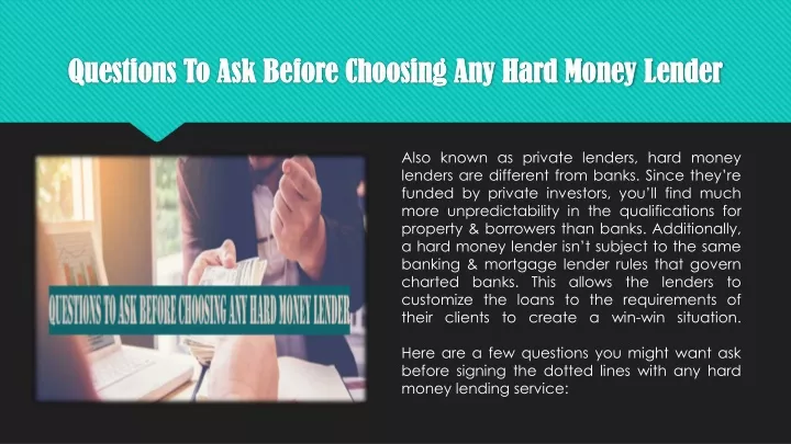 questions to ask before choosing any hard money lender