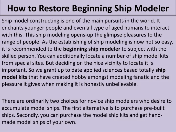 how to restore beginning ship modeler