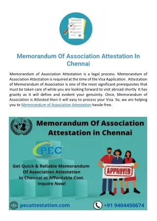 Memorandum of Association attestation in chennai