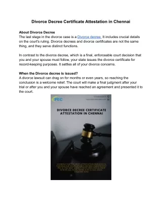 Divorce Decree Certificate Attestation in Chennai