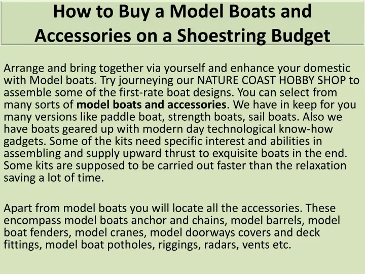 how to buy a model boats and accessories on a shoestring budget