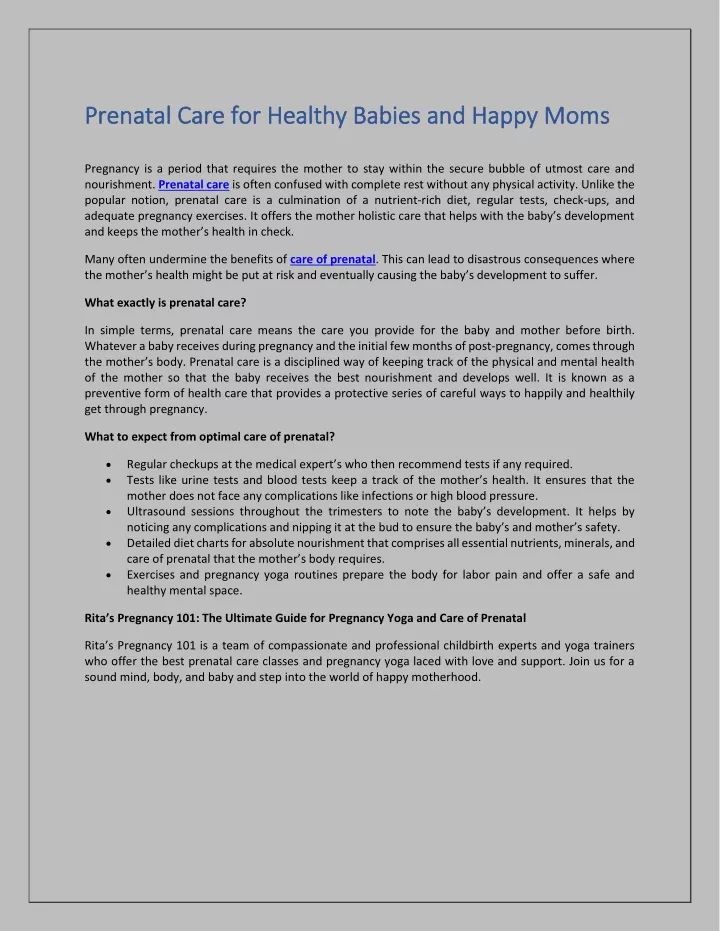 prenatal care for healthy babies and happy
