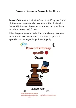 Power of Attorney Apostille for Oman