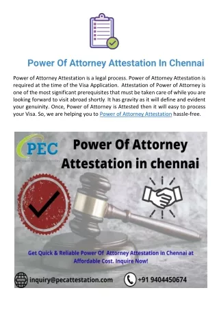 Power of Attorney Attestation in Chennai