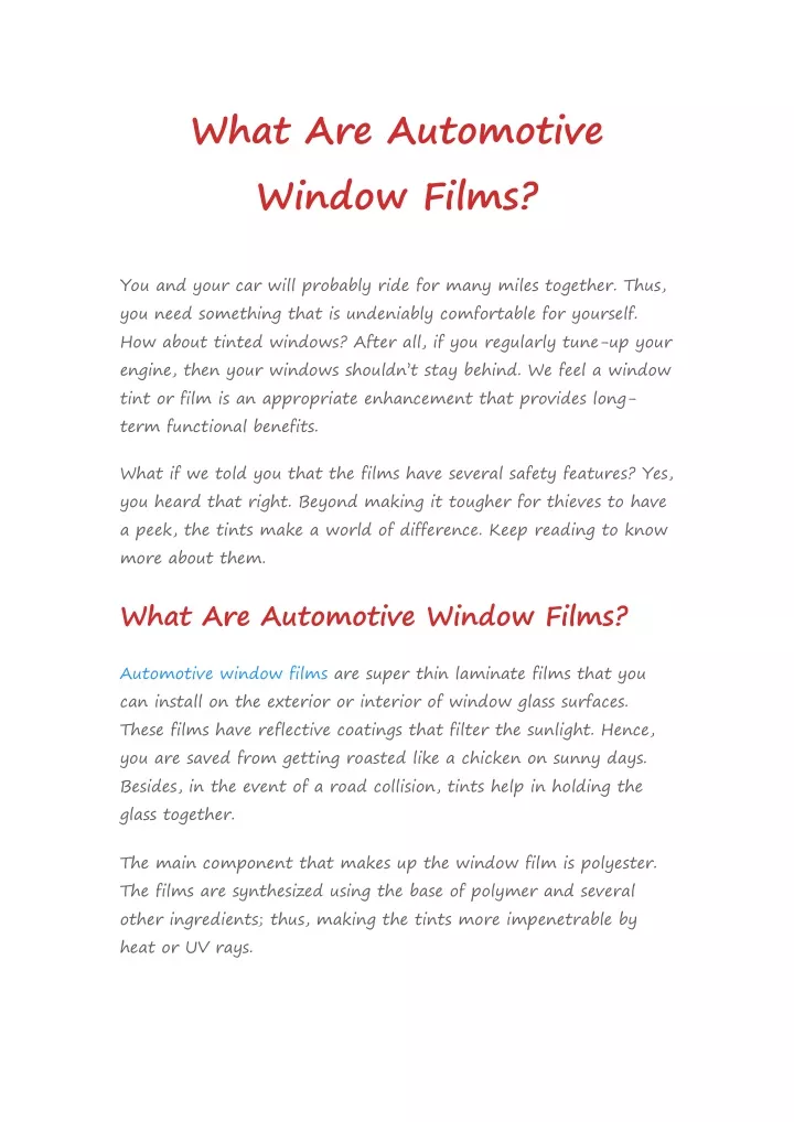 what are automotive window films