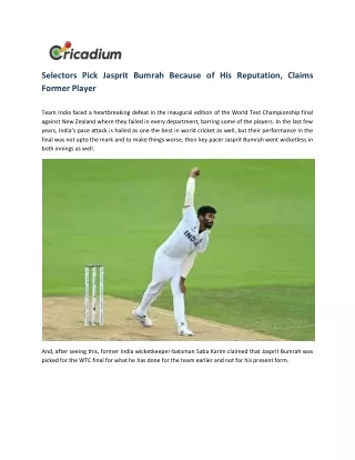selectors pick jasprit bumrah because