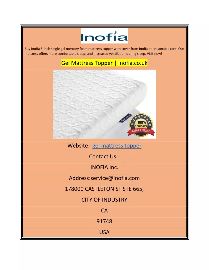 buy inofia 3 inch single gel memory foam mattress