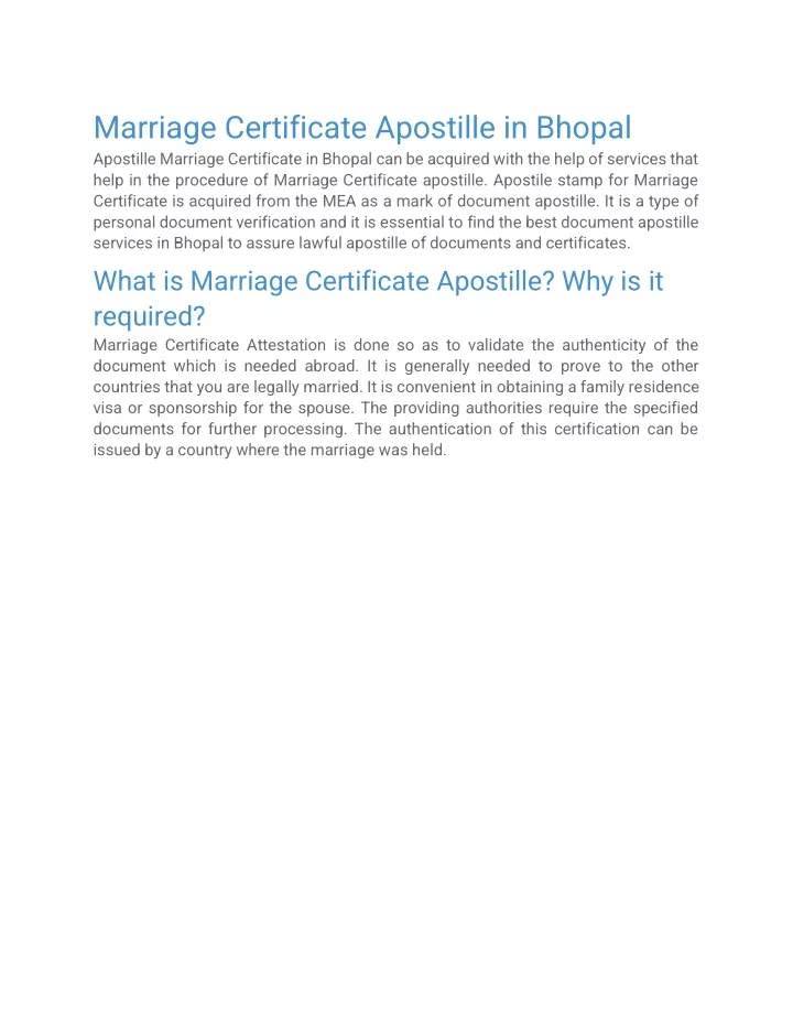 marriage certificate apostille in bhopal